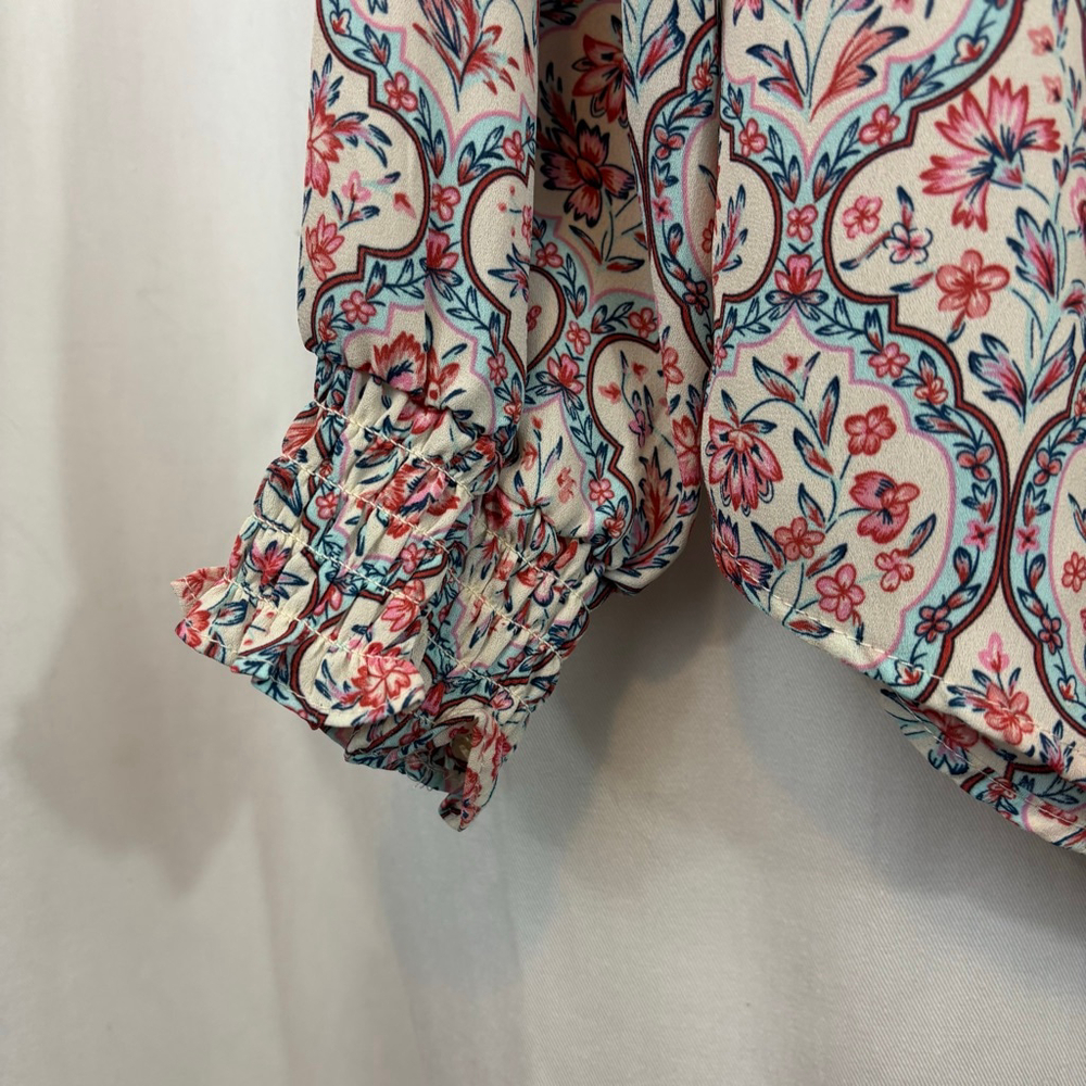Women's Anthropologie Joie Cream Pink Blue Floral Long Sleeve Blouse Size M - Picture 3 of 7